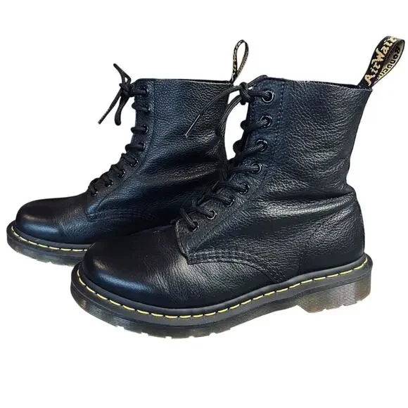 Dr. Martens Women’s Sz 7 Black Leather Pascal Virginia Boots Lace Up - Picture 3 of 11